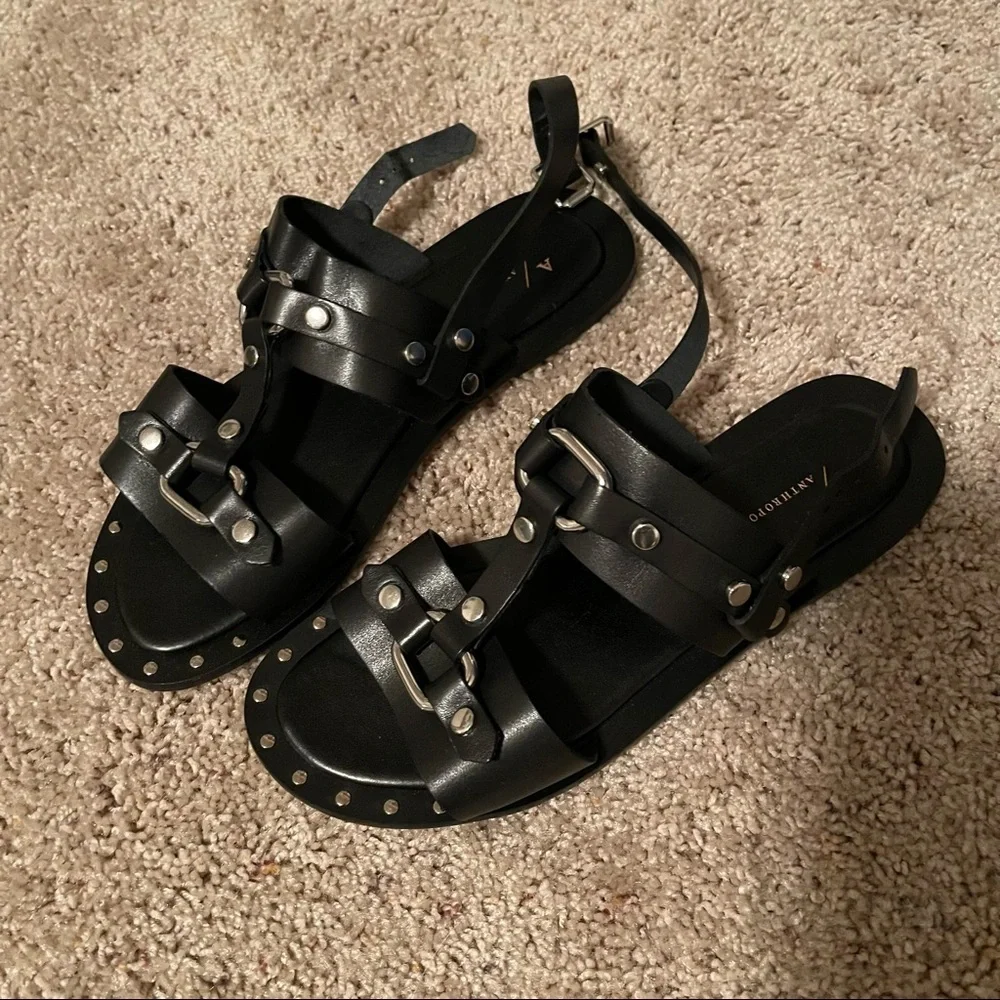 Anthropologie Hattie Black Studded Slingback Sandals - Picture 3 of 5